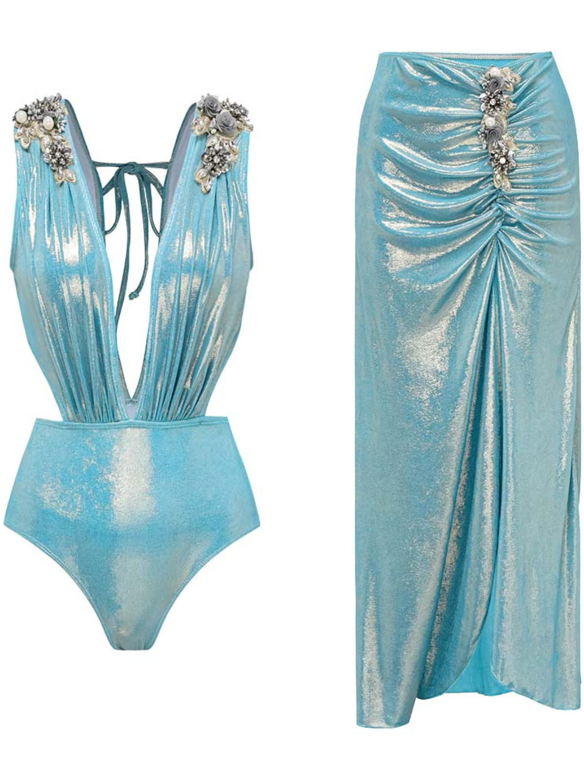 Korbin Kesik Detaylı Fırfırlı Yırtmaçlı Sıralı Etek Takımı