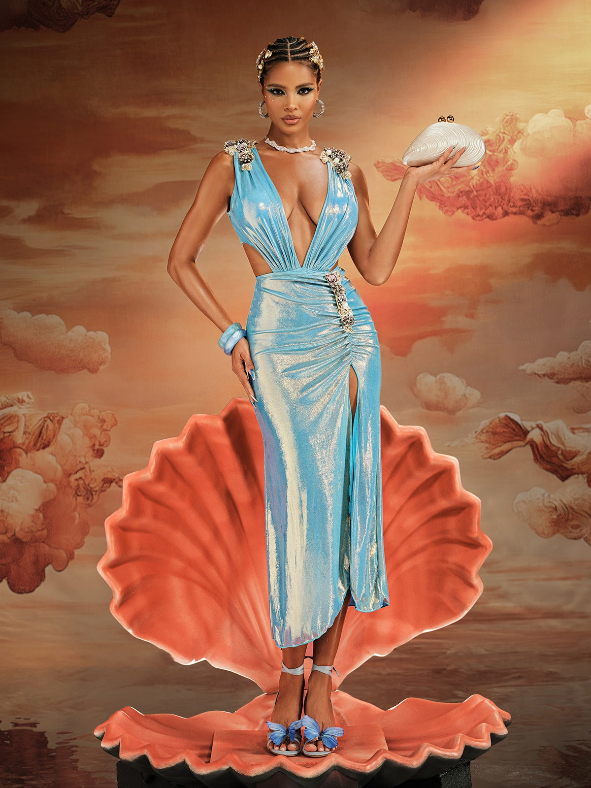 Korbin Kesik Detaylı Fırfırlı Yırtmaçlı Sıralı Etek Takımı