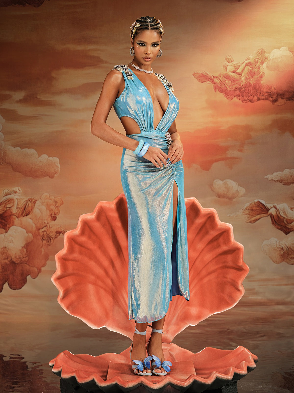 Korbin Kesik Detaylı Fırfırlı Yırtmaçlı Sıralı Etek Takımı