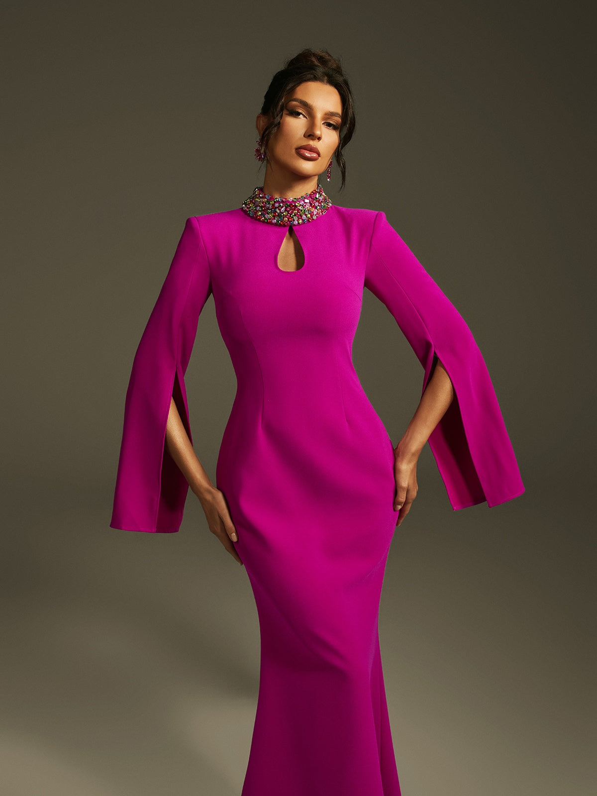 Laksha Cape Kol Kesik Maxi Elbise Mor