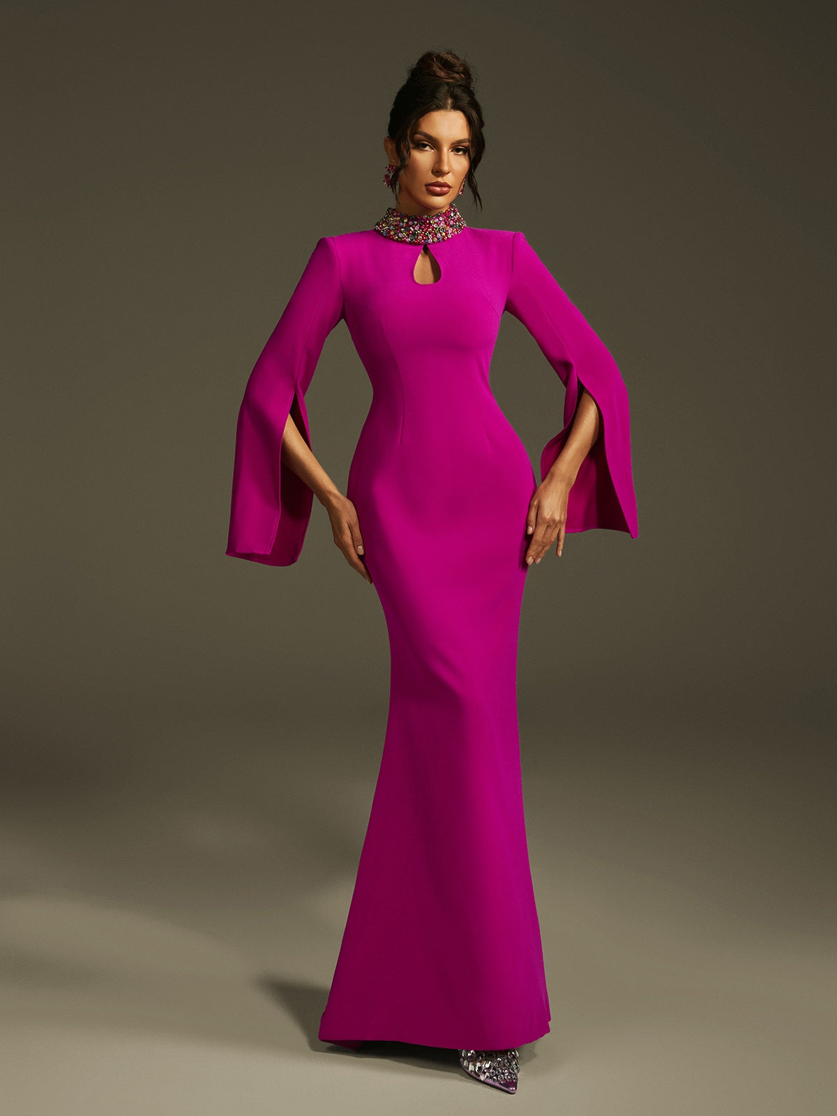 Laksha Cape Kol Kesik Maxi Elbise Mor