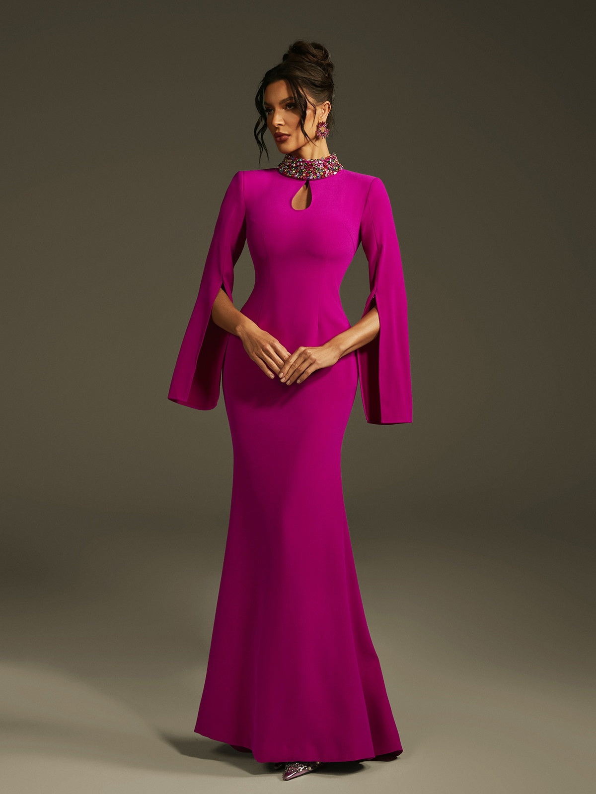 Laksha Cape Kol Kesik Maxi Elbise Mor