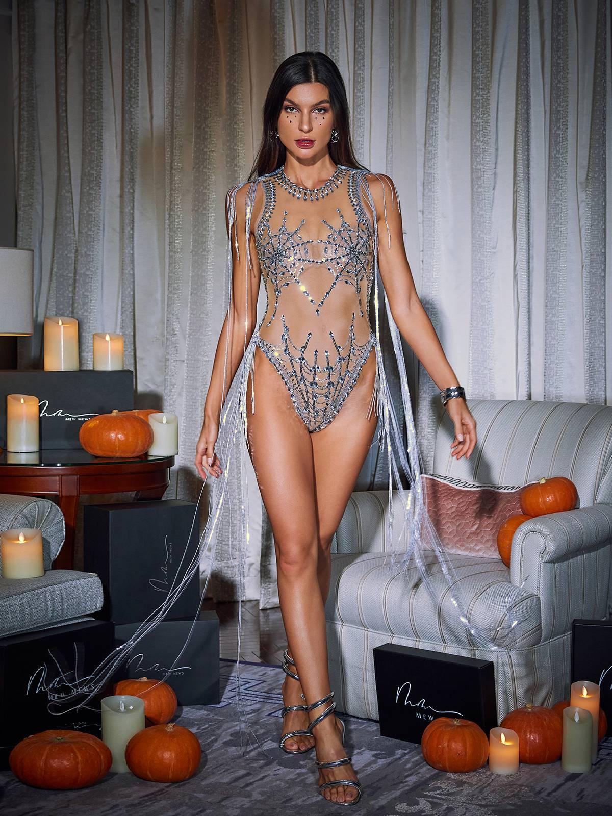 Lamia Cobweb Fringe Payet Bodysuit