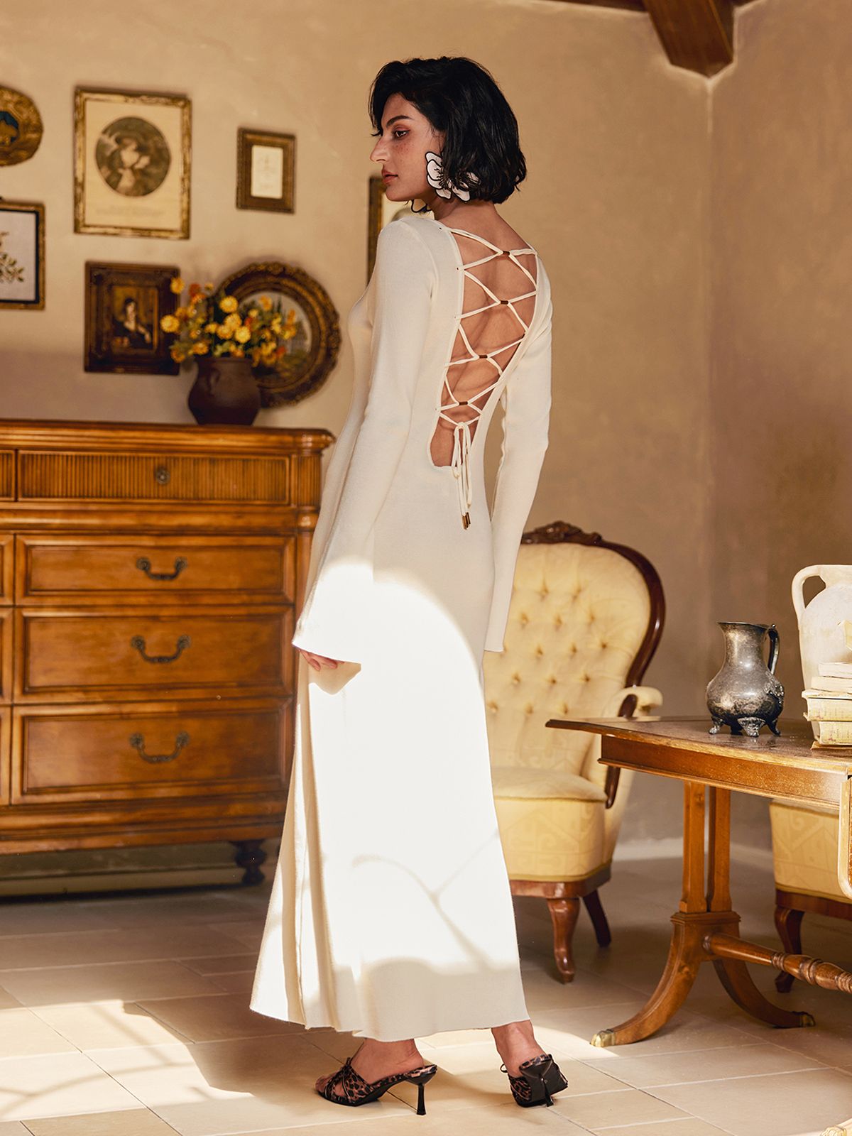 Laurance Sırt Açık Dantel Maxi Elbise