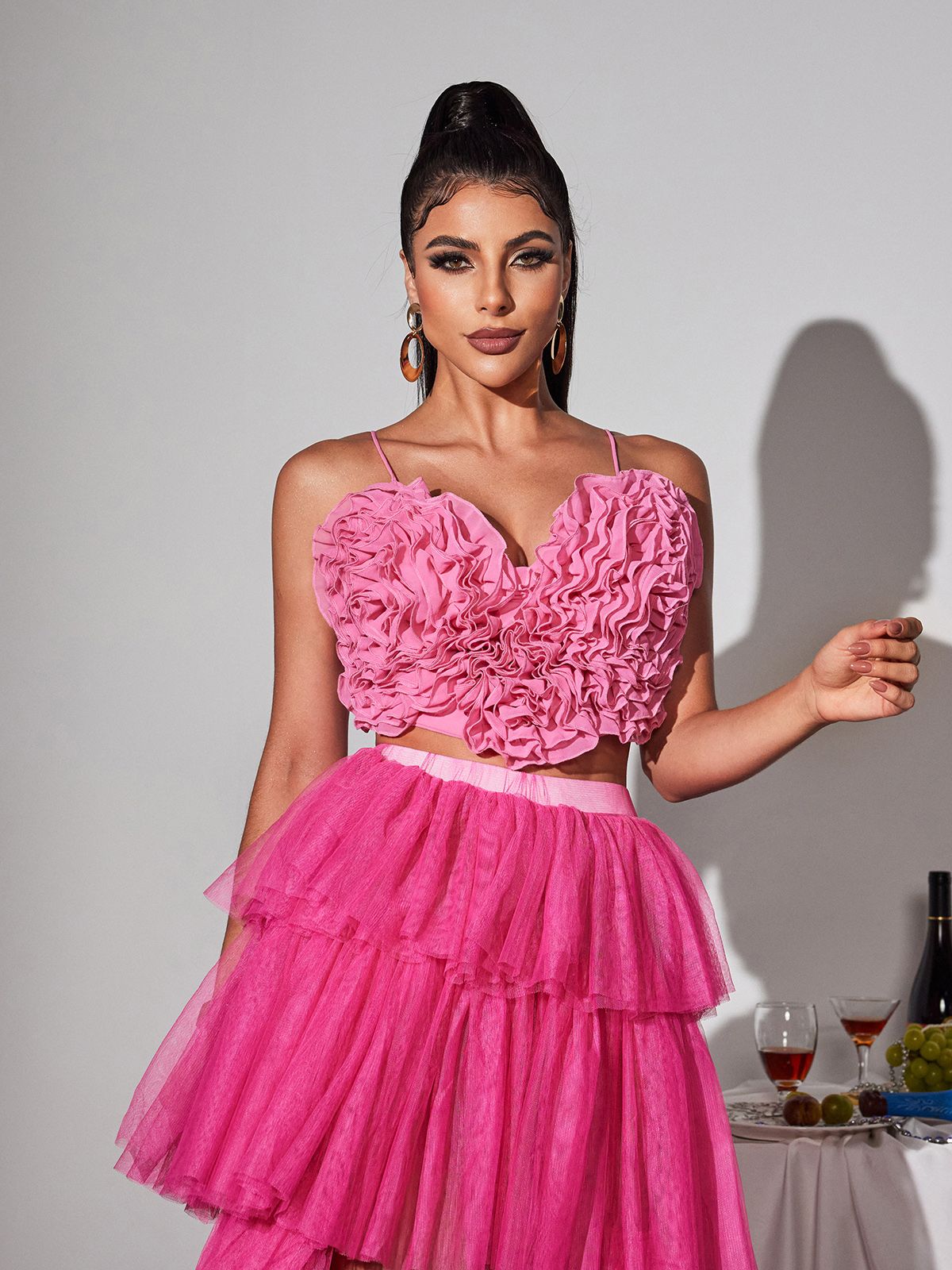 Laurelin Spagetti Kalp Volanlı Üst Pembe