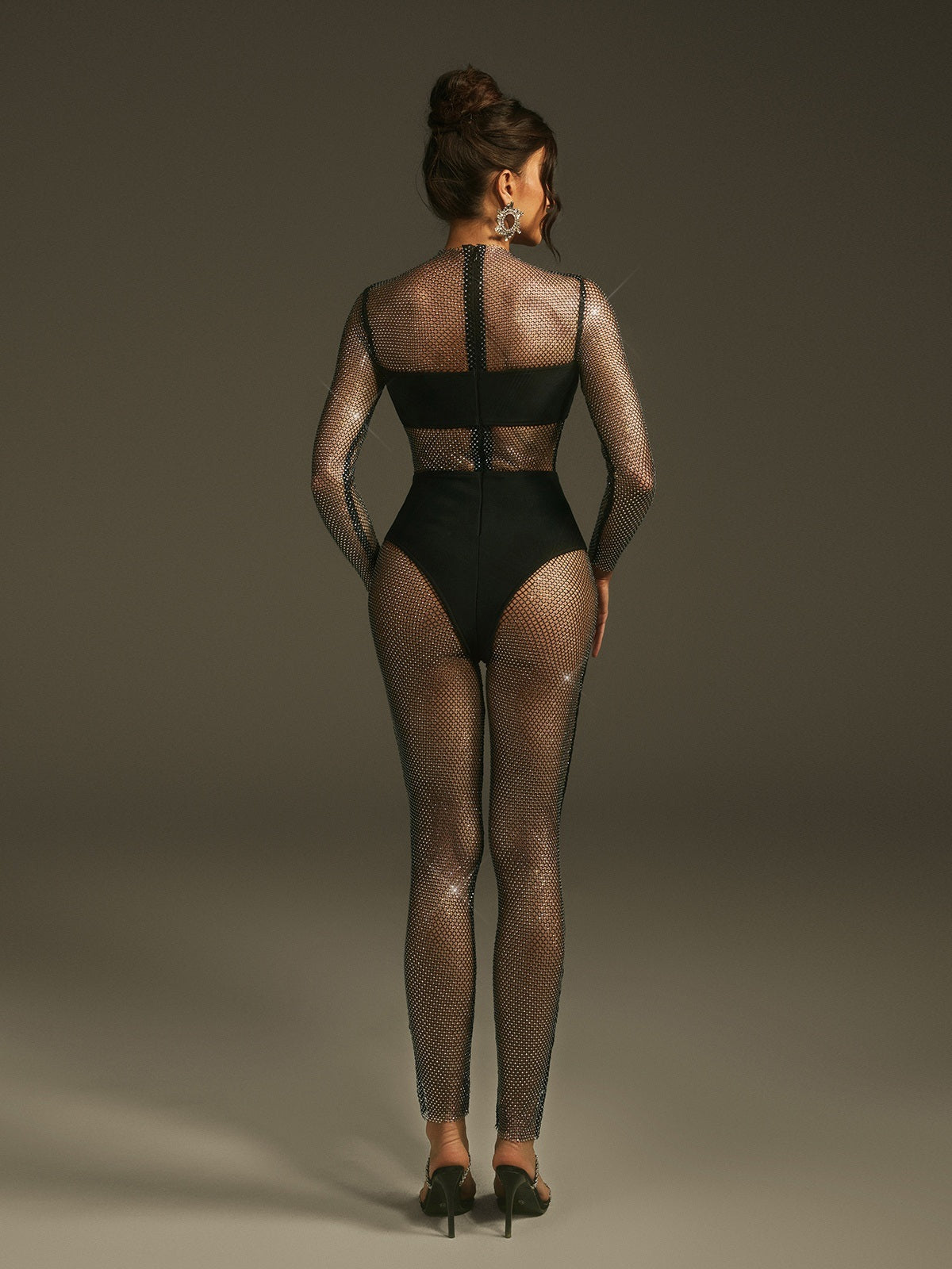 Leolani Rhinestone Ağı Mesh Tulum