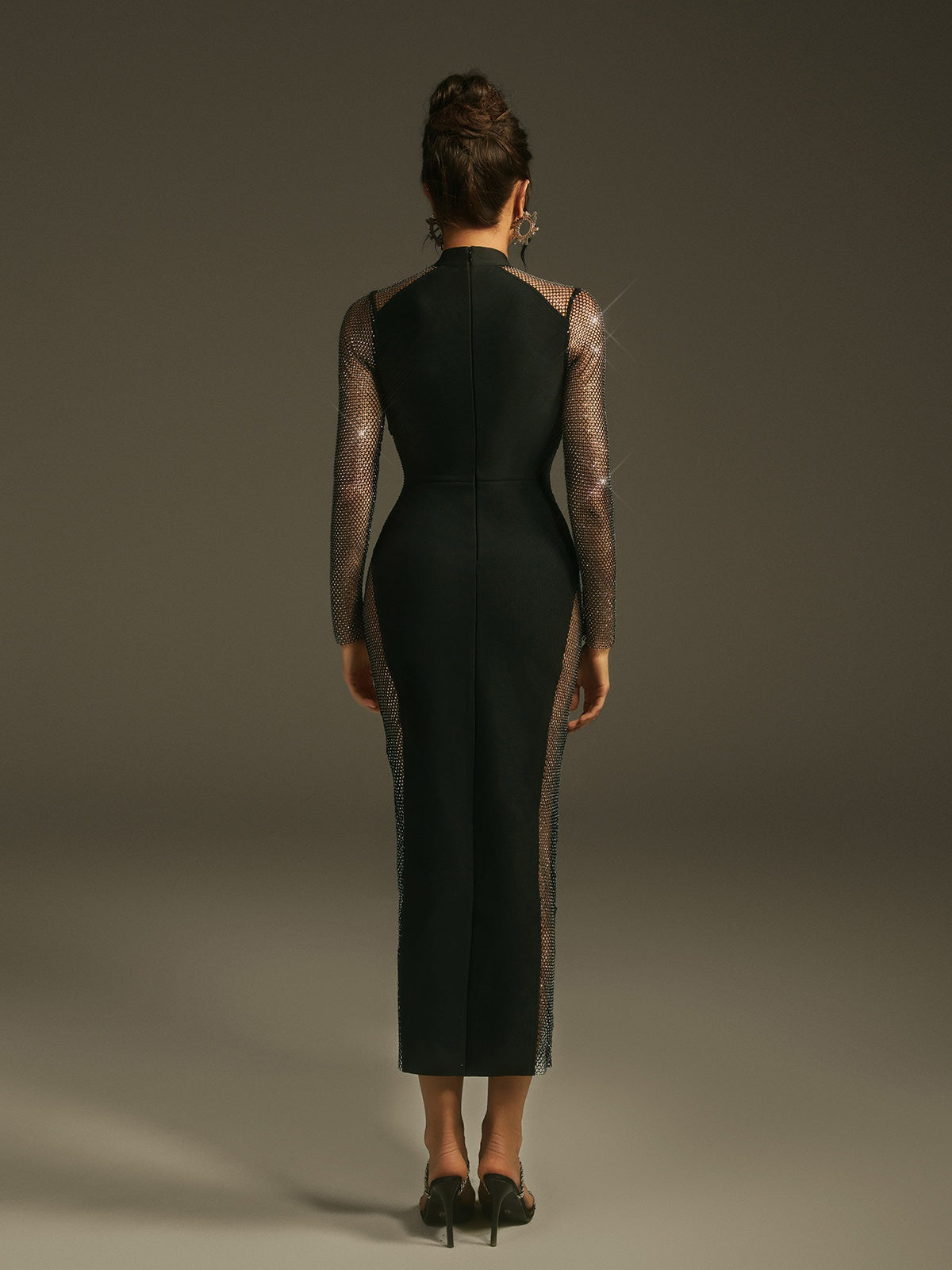 Leonid Uzun Kollu Rhinestone File Elbise