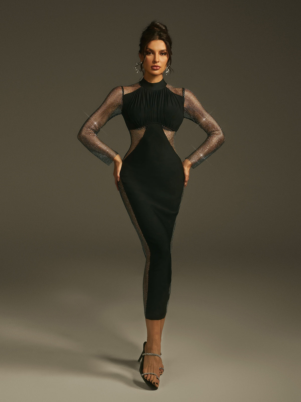 Leonid Uzun Kollu Rhinestone File Elbise