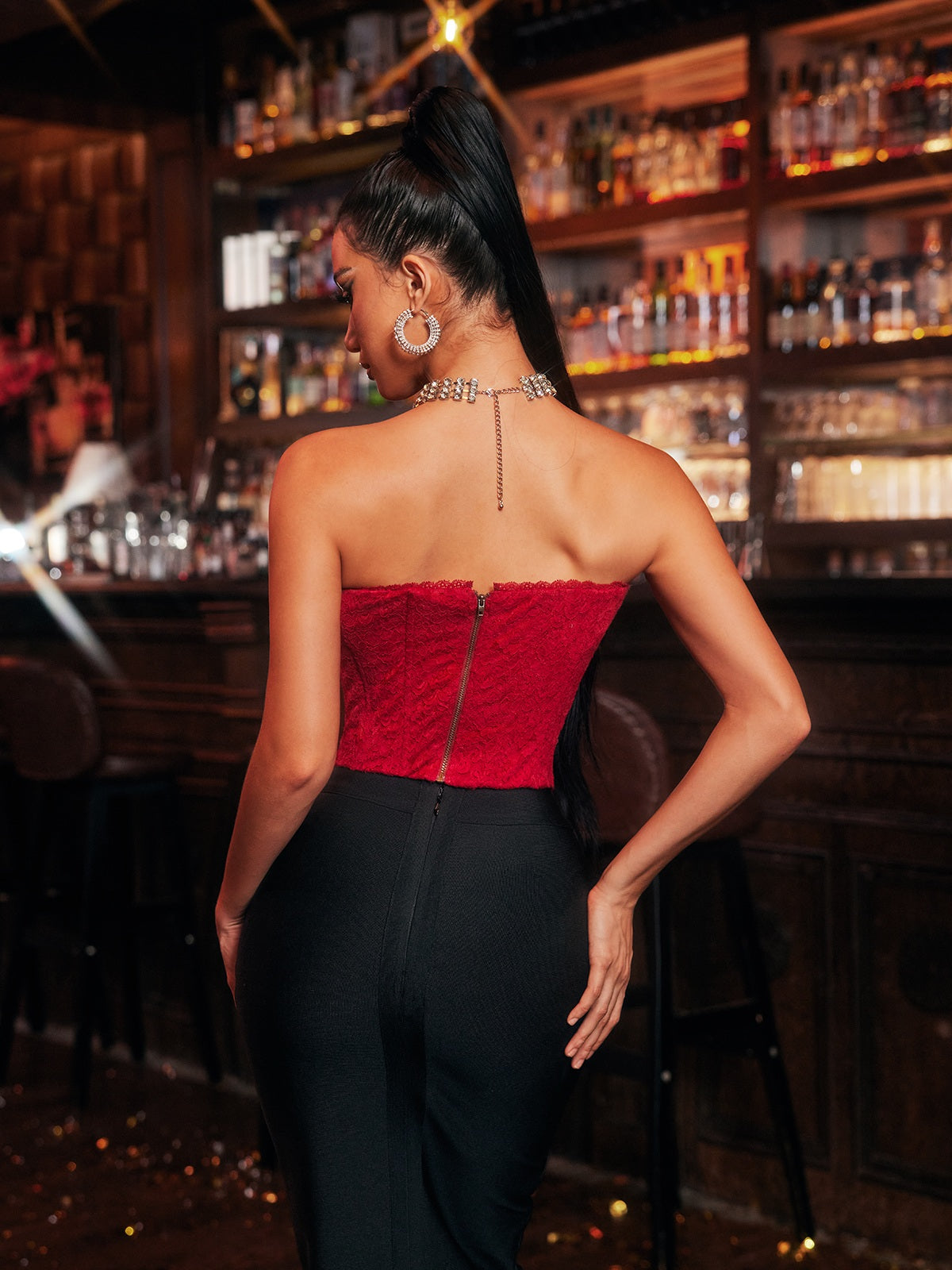 Ligia Straplez Kalp Dantel Kristal Üst