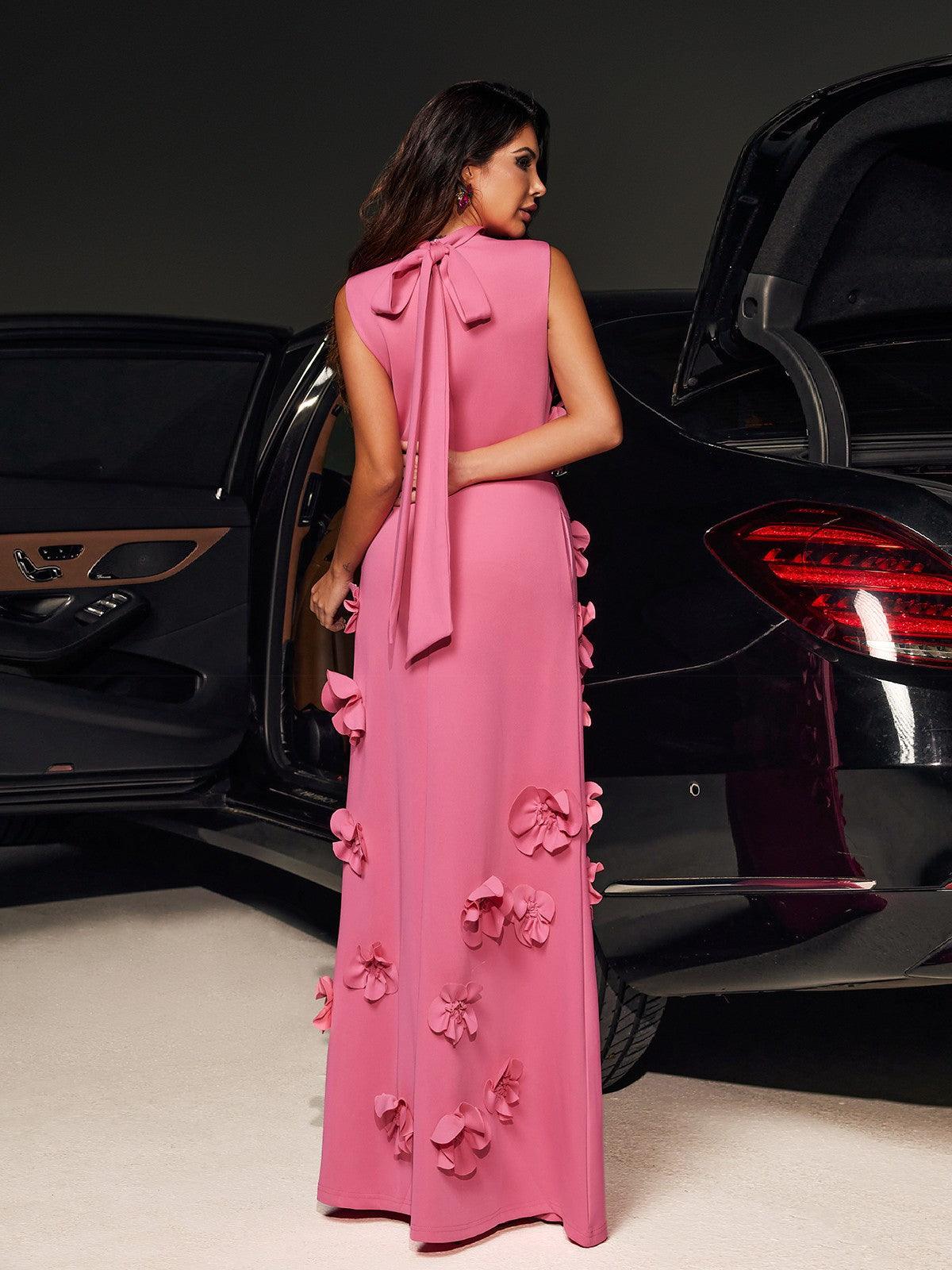 Liluri Kolsuz Çiçekli Maxi Elbise