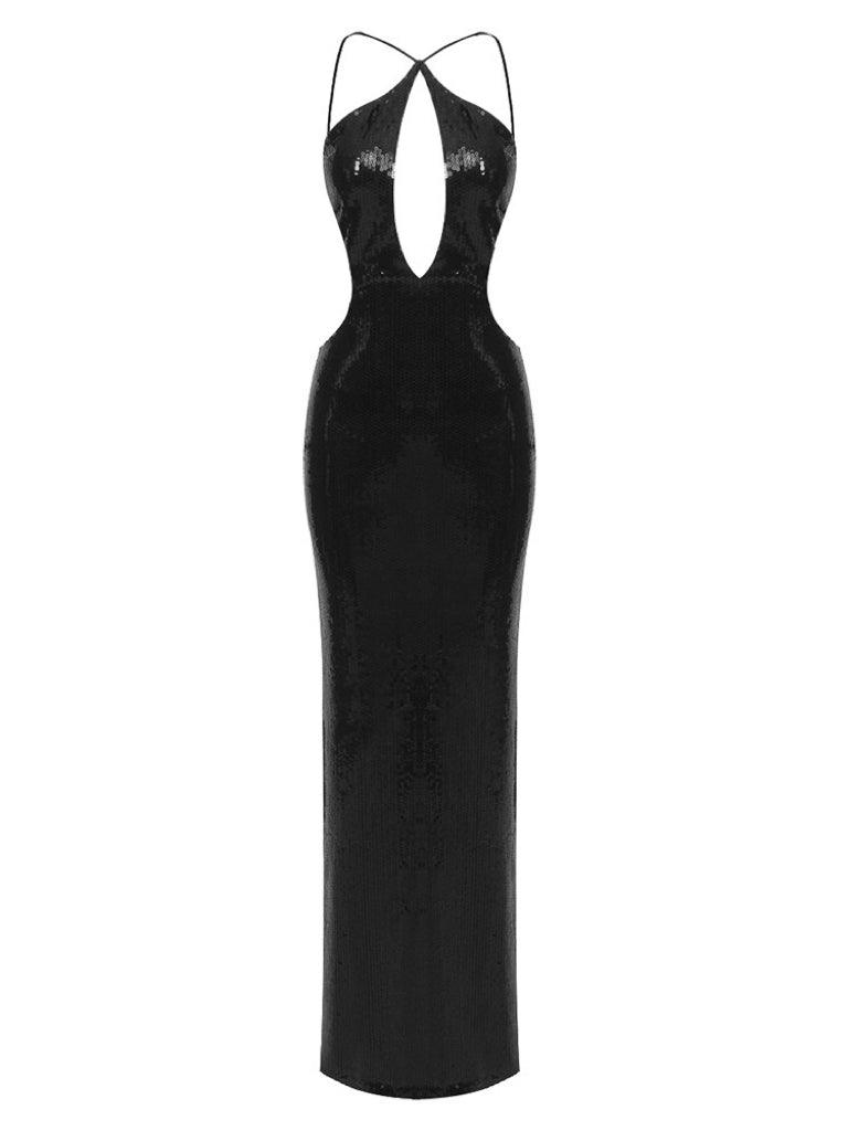 Louisa Sırt Açık Kesik Payet Elbise