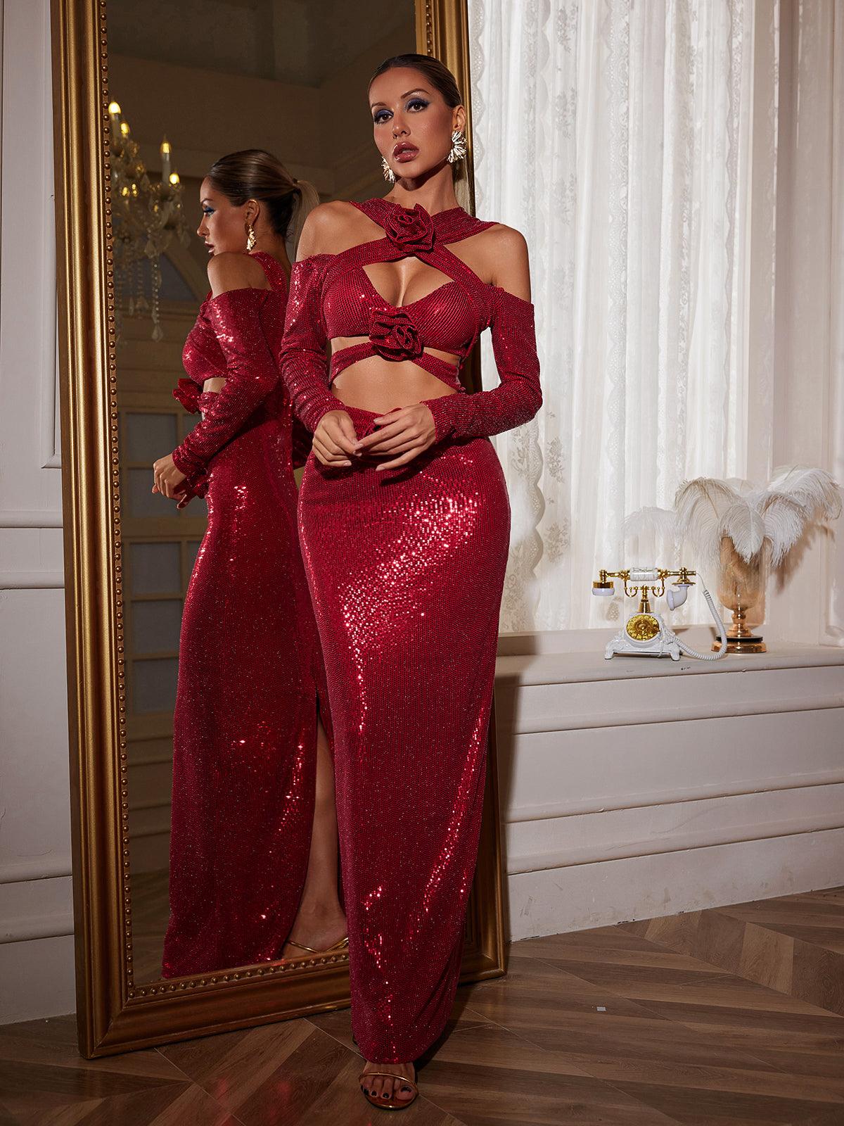 Lowen Çiçek Kesim Payet Maxi Elbise