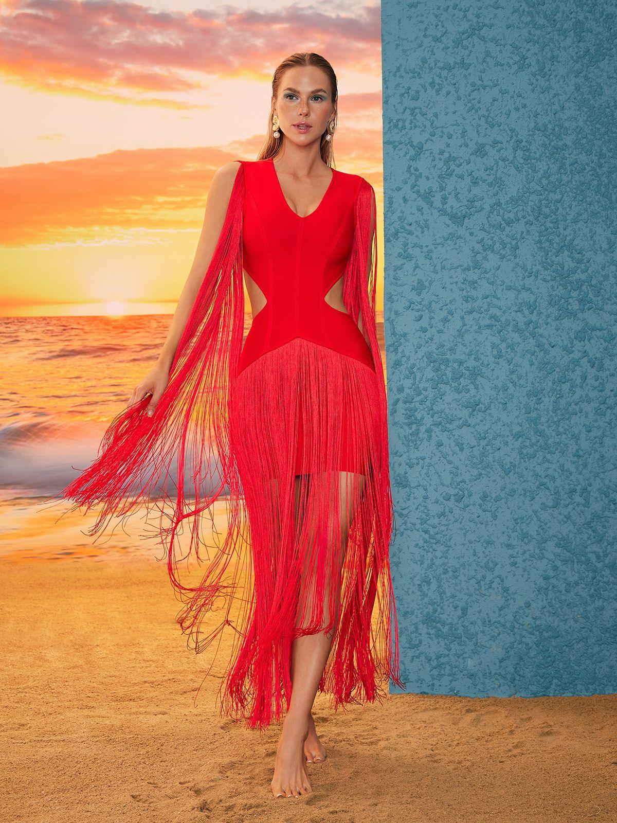 Mariko Fringe Cutout Bandaj Elbise