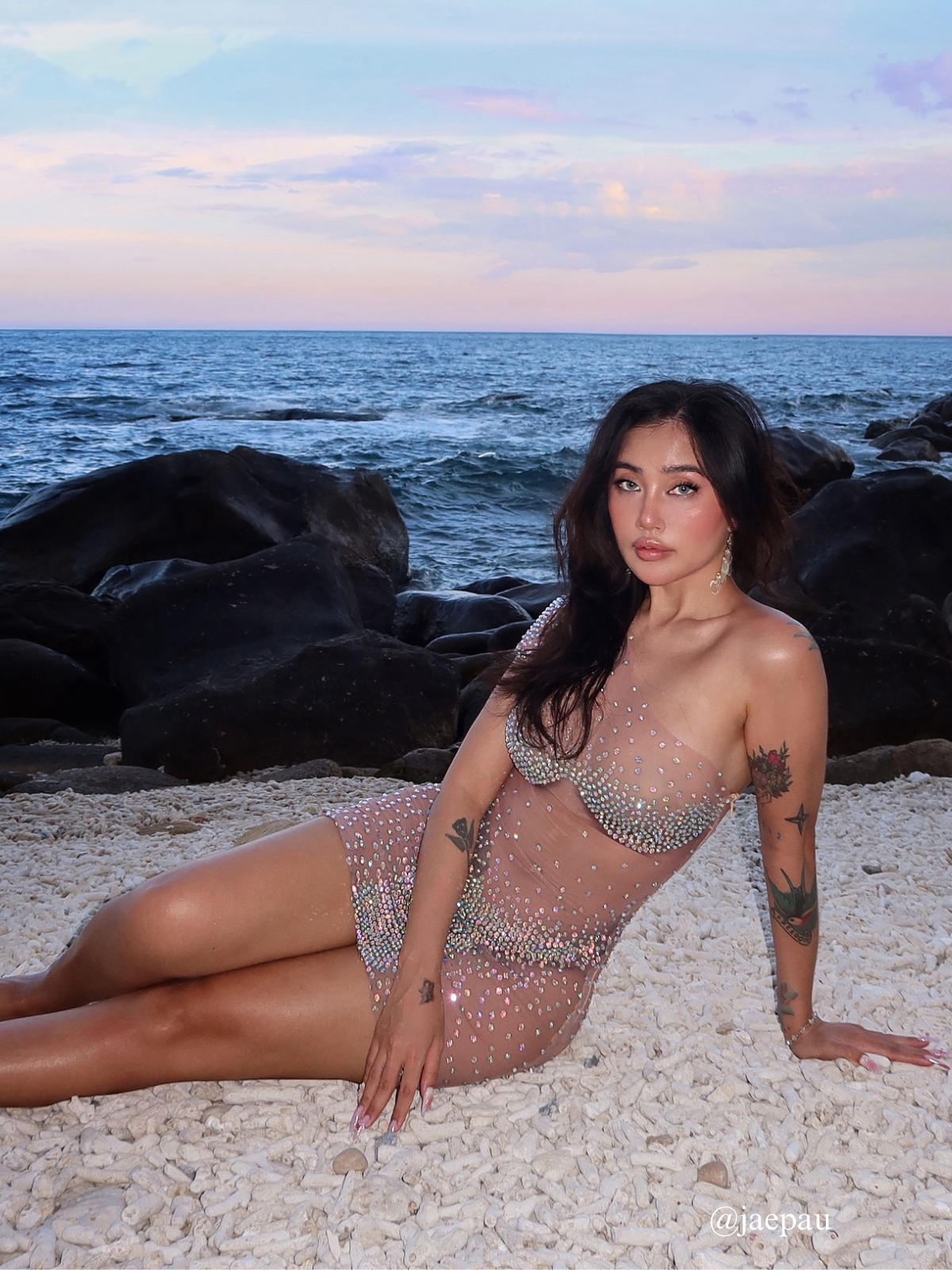 Meghyn Tek Omuzlu Strass Mini Elbise