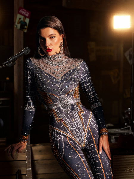 Micaela Baskılı Rhinestone Tulum