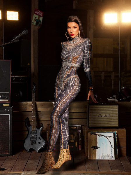 Micaela Baskılı Rhinestone Tulum