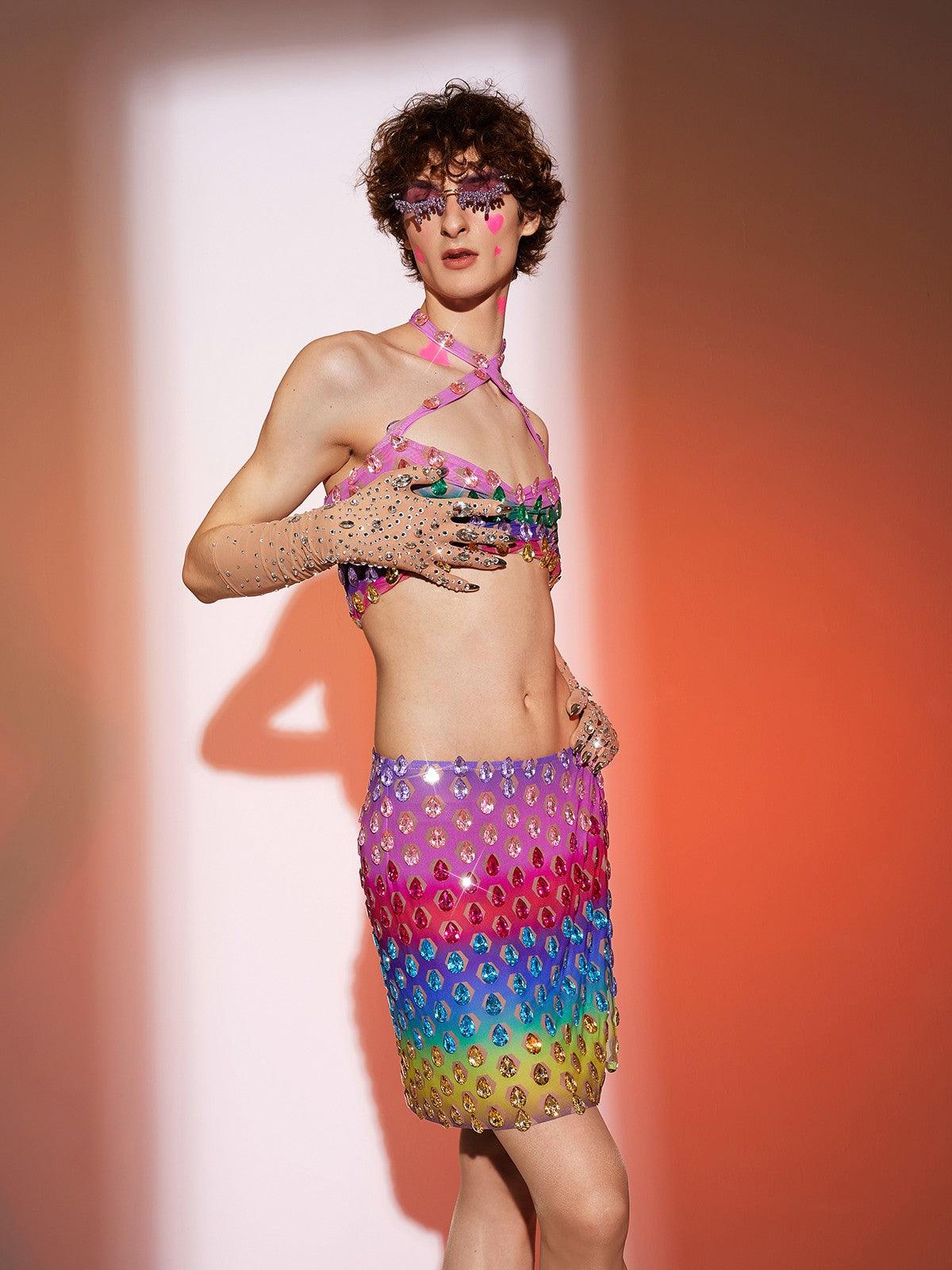 Micaiah Halter Yaka Gökkuşağı Taşlı Üst Set