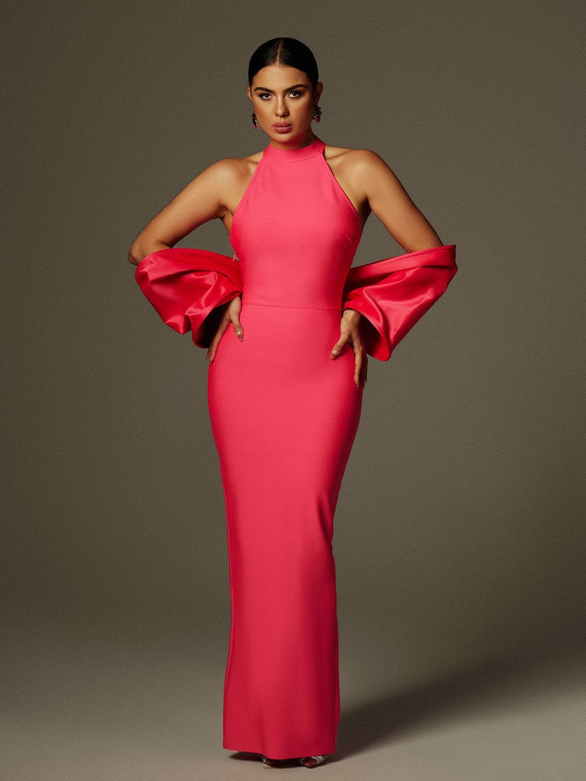 Milada Fiyonk Bandaj Yırtmaç Elbise Pembe