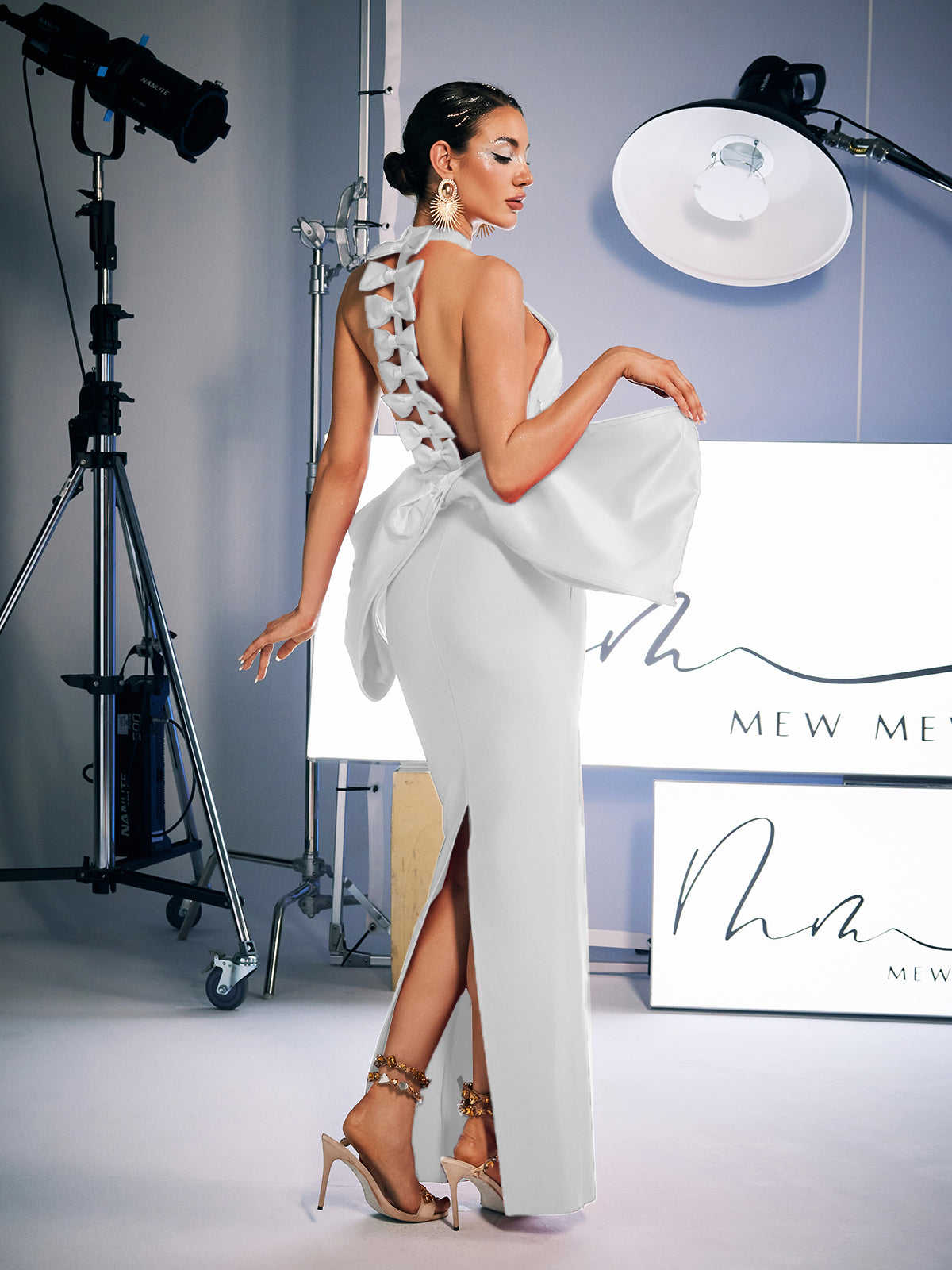 Milada Kemer Bandaj Yırtmaç Elbisesi Beyaz