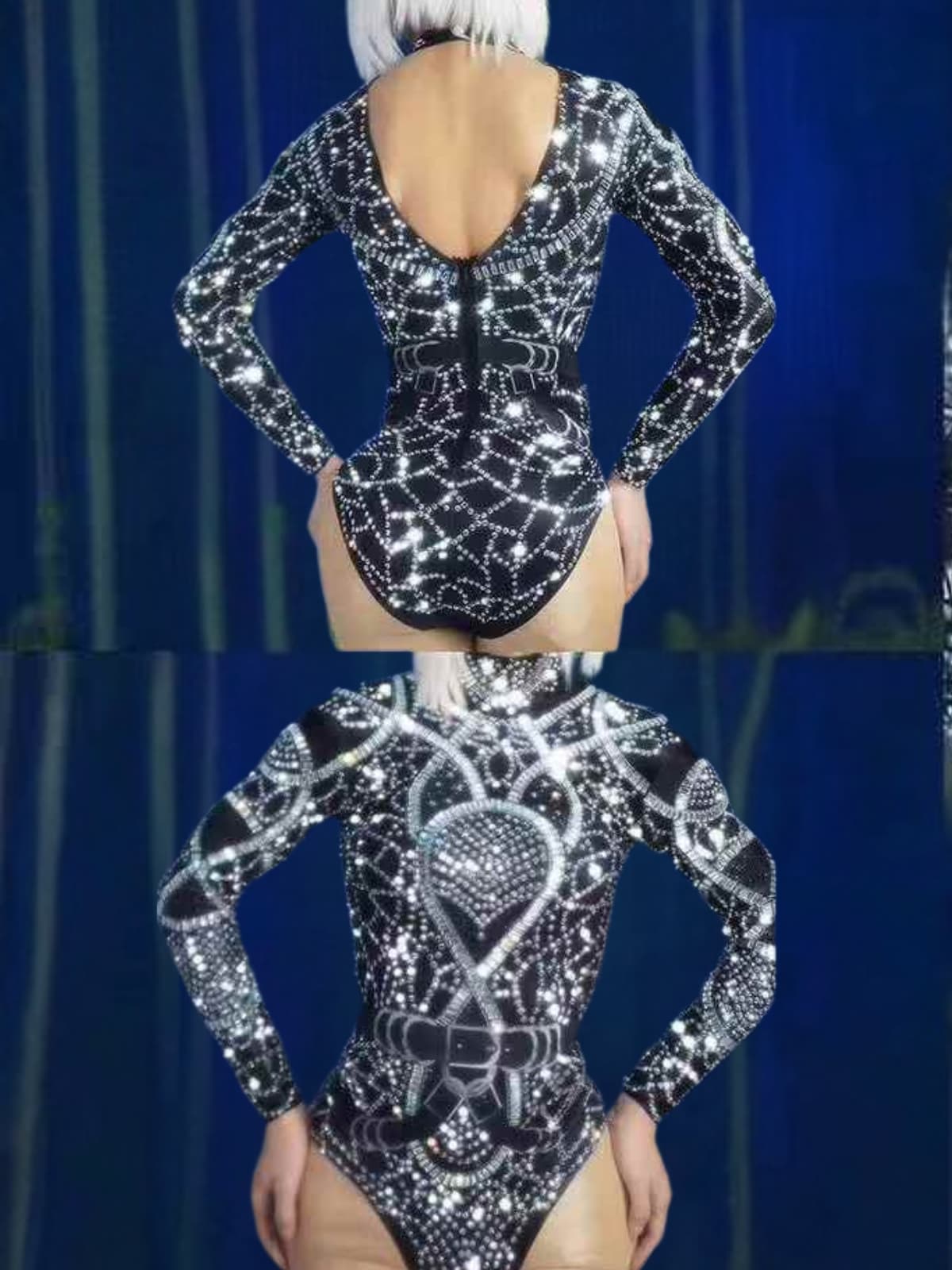 Myxandor Yüksek Yaka Rhinestone Bodysuit