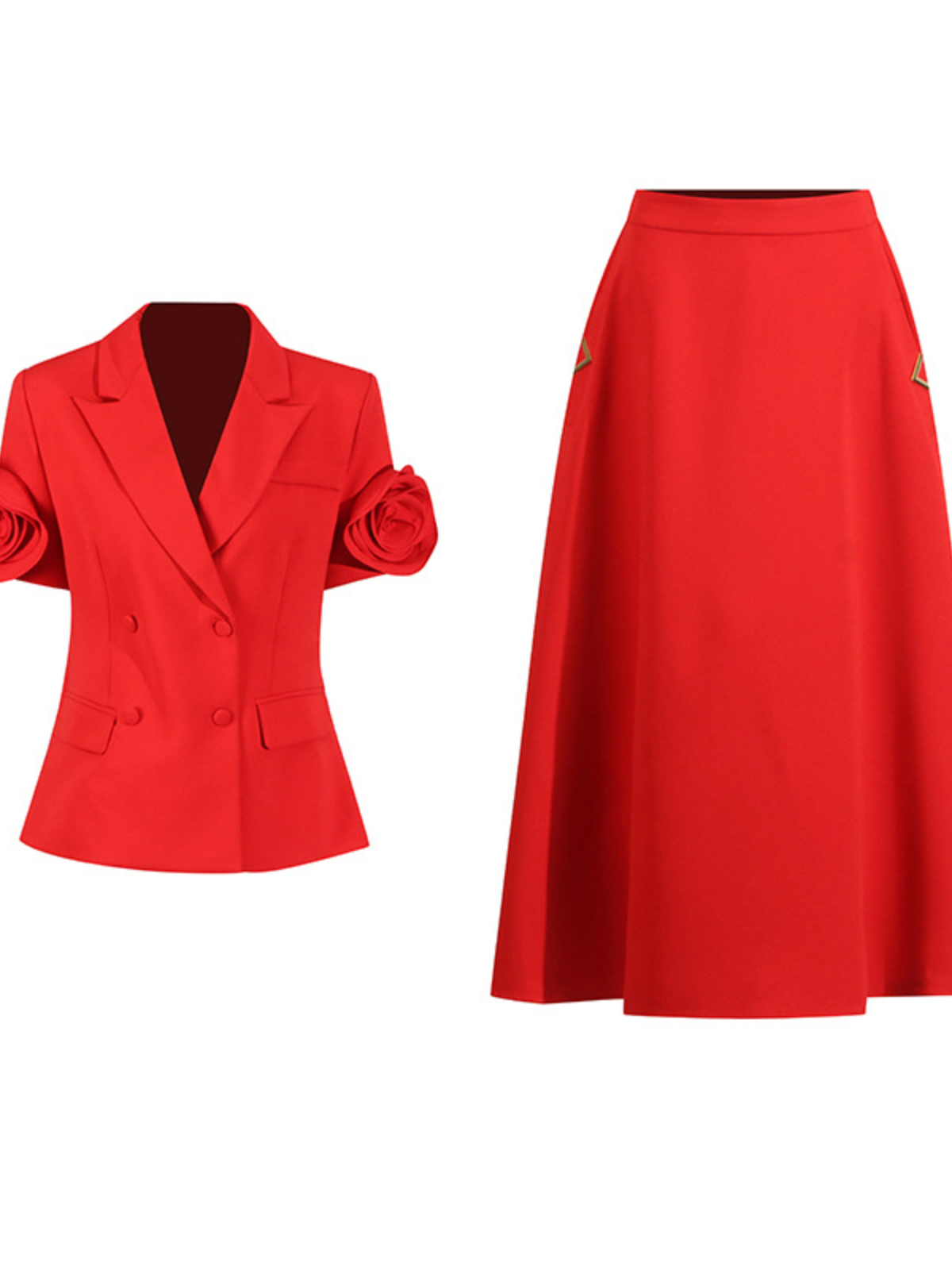 Naniel Kısa Kol Düğmeli Çiçekli Blazer Set