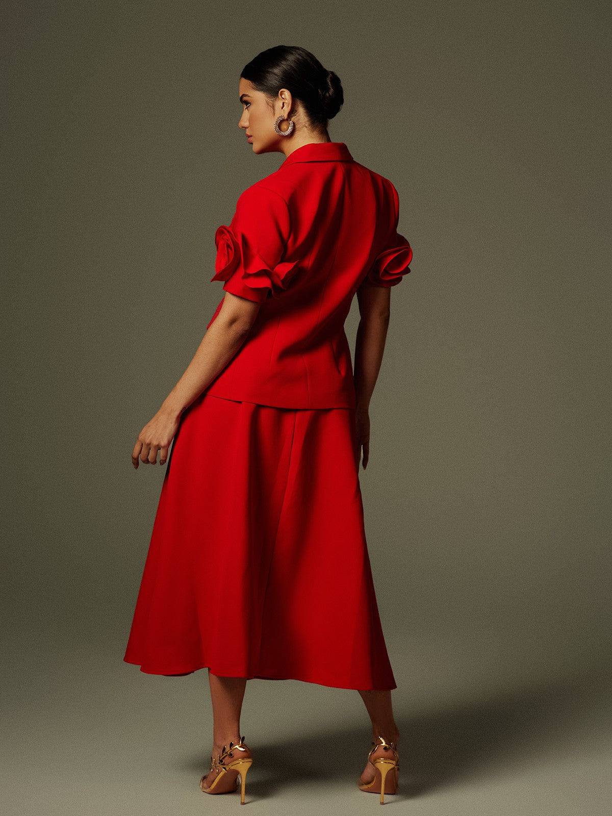 Naniel Kısa Kol Düğmeli Çiçekli Blazer Set