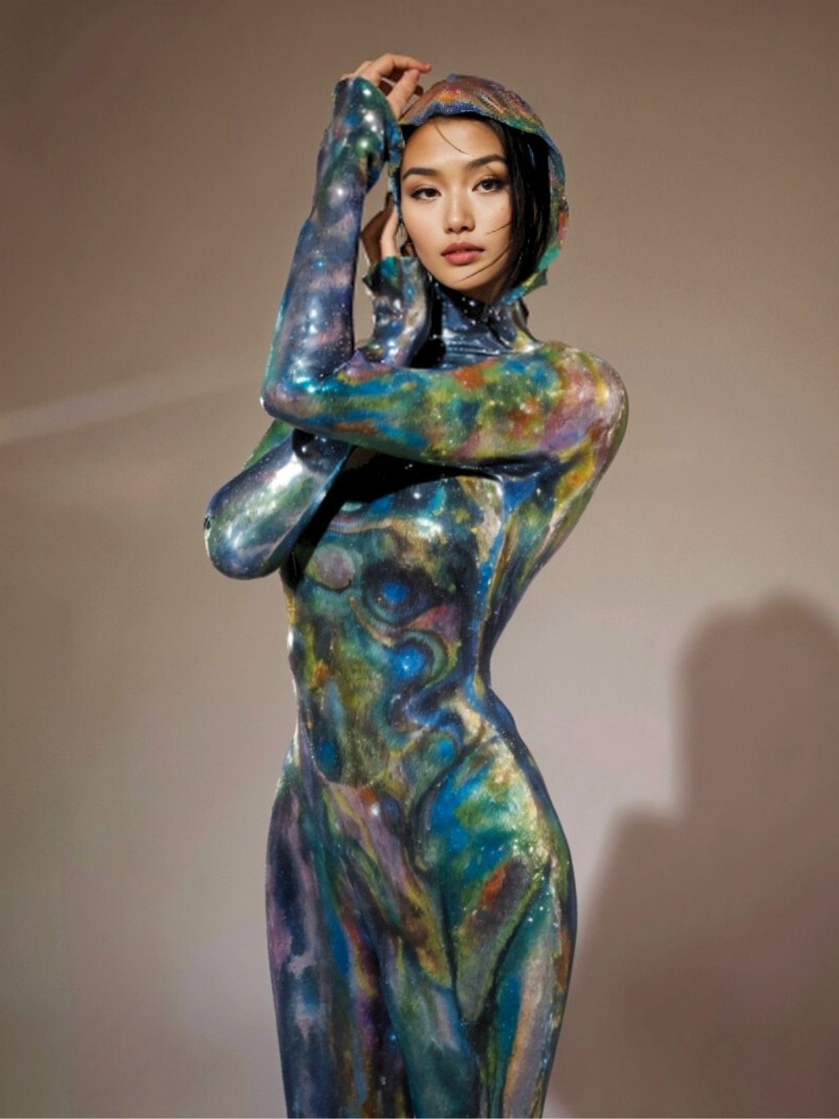 Nebraska Ombre Uzun Kollu Kapüşonlu Maxi Elbise Mavi