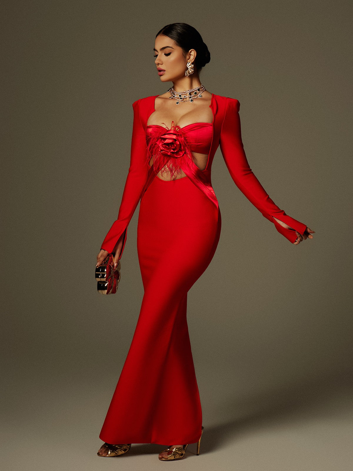 Ngaio Çiçek Fringeli Bandaj Maxi Elbise