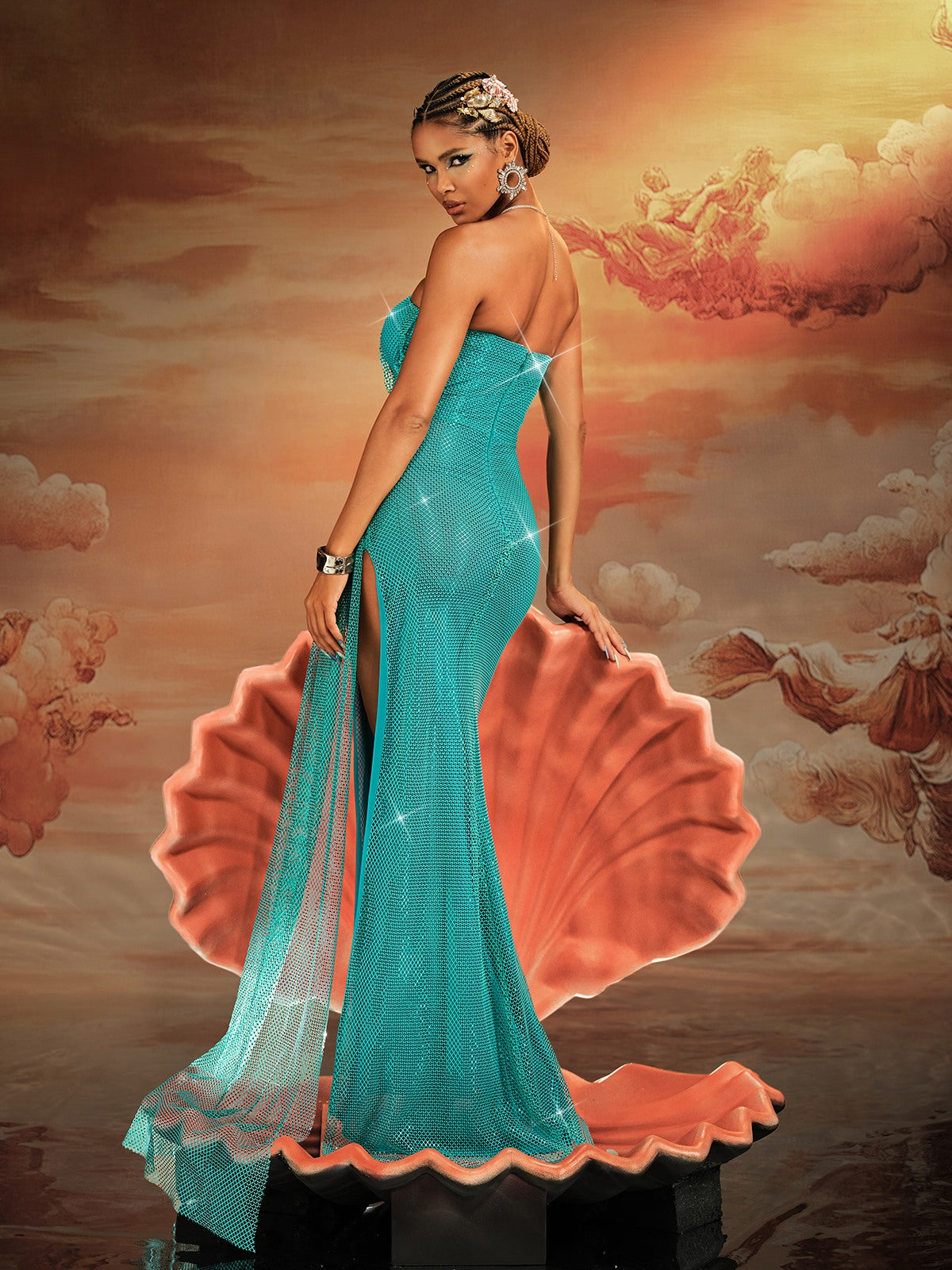 Norbert Straplez Drapeli Yırtmaçlı Maxi Elbise