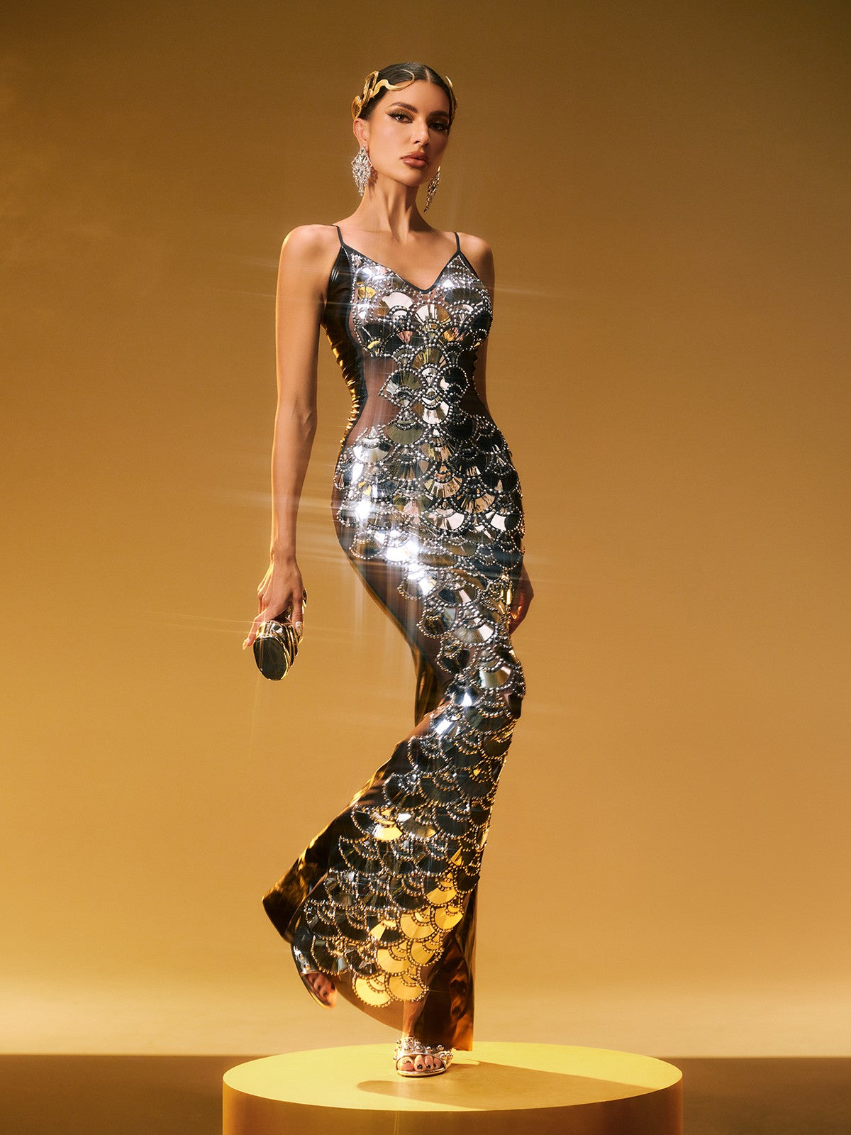 Nyxara Spagetti Payetli Maxi Elbise