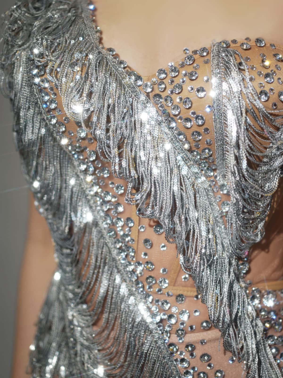 Oaldor Tek Omuz Kristal Zincir Franj Mini Elbise