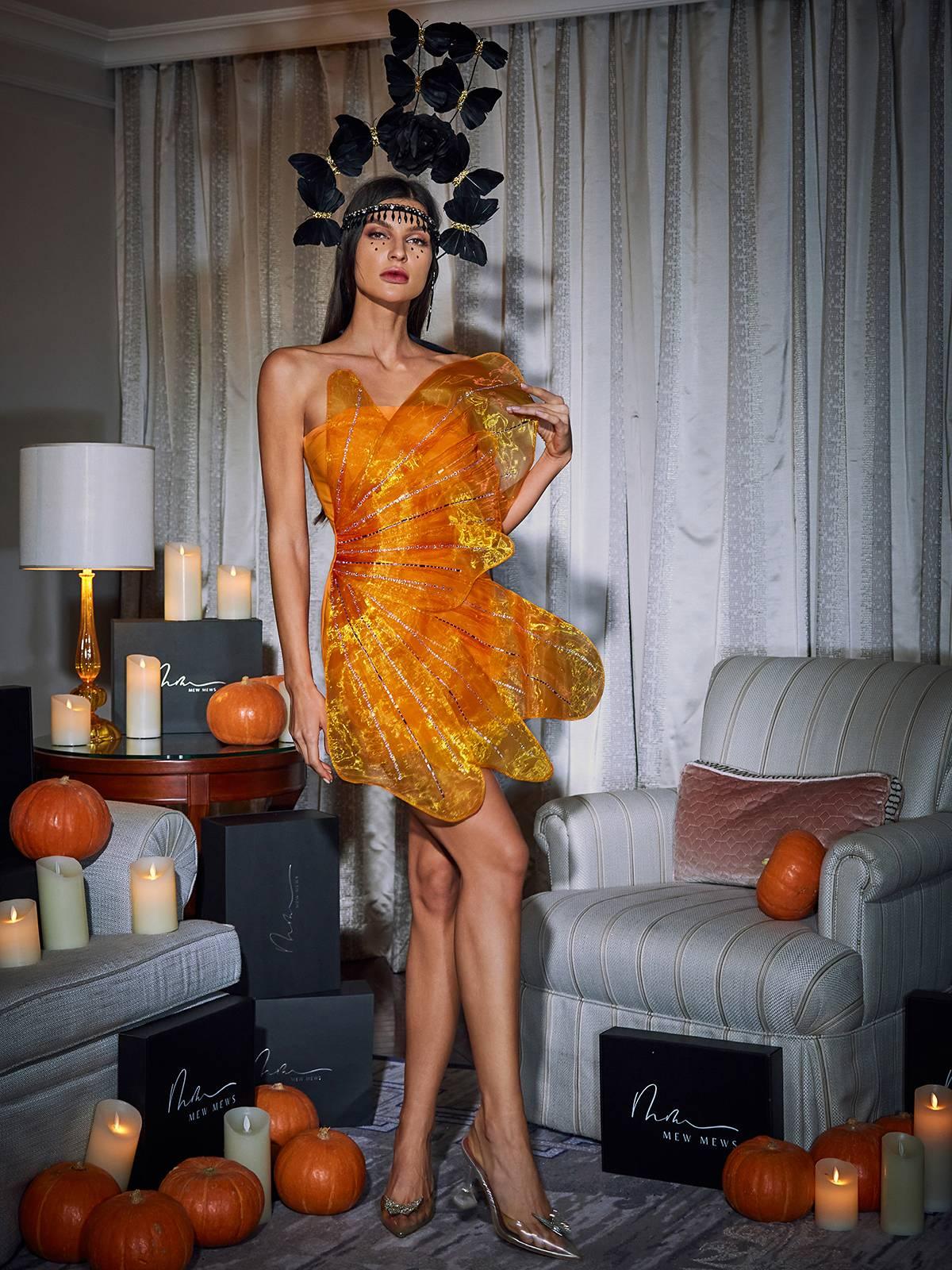 Posie Kelebek Kristal Mini Elbise