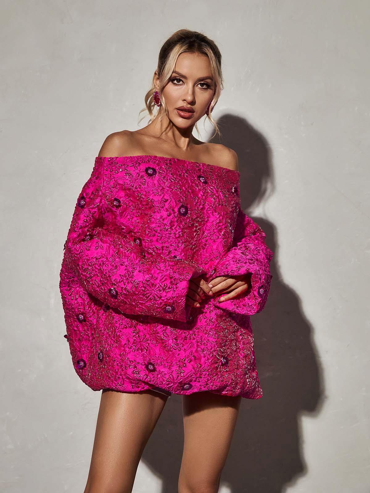 Aanya Uzun Kol Jakarlı Mini Elbise