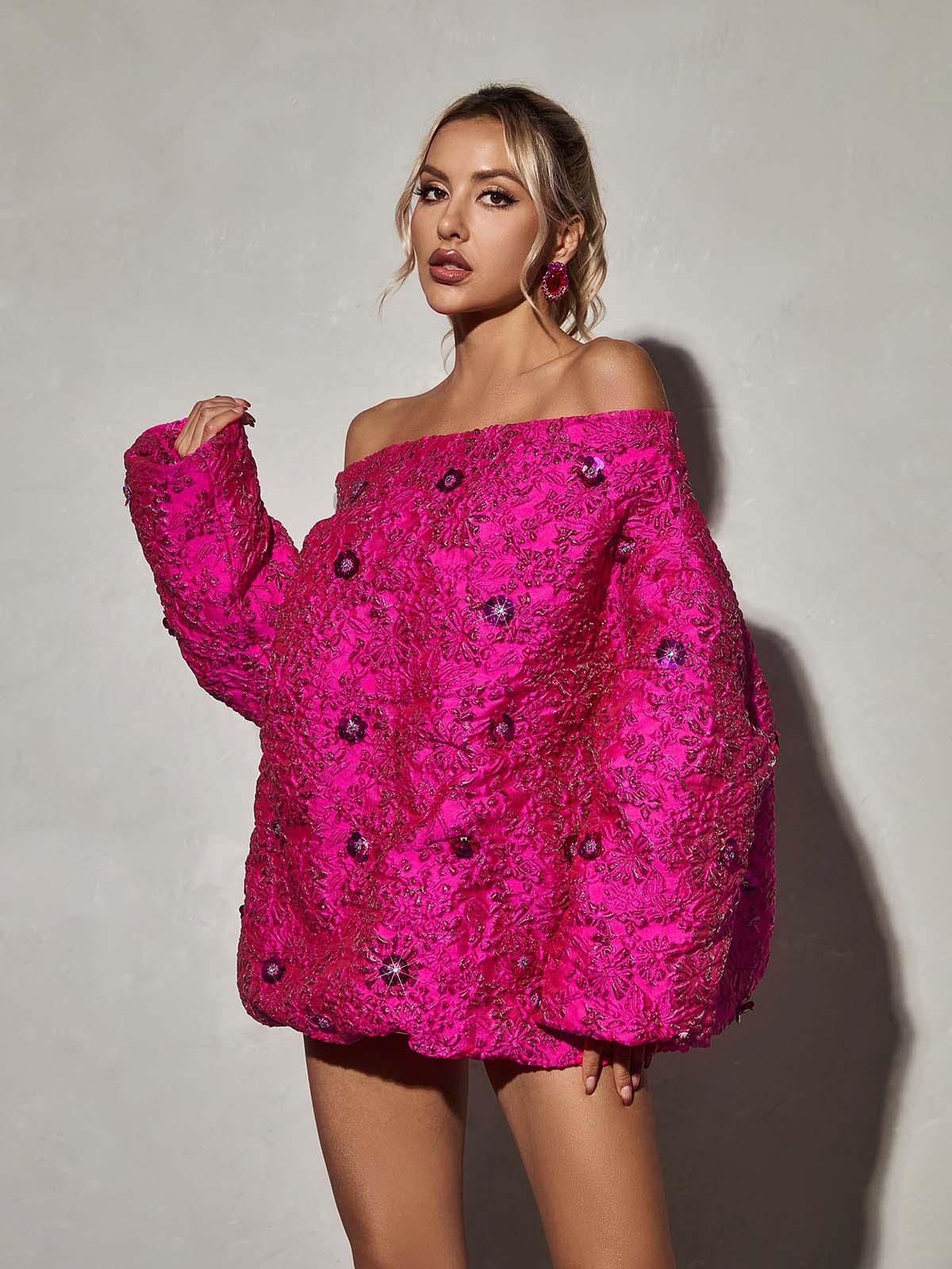 Aanya Uzun Kol Jakarlı Mini Elbise