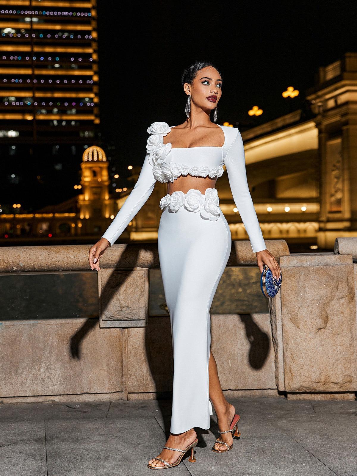 Rufus Çiçek Bandaj Etek Takımı Beyaz