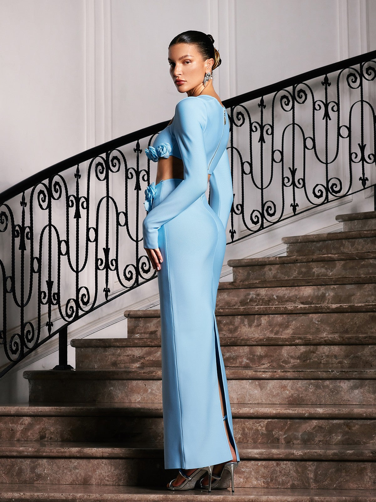 Rufus Çiçek Bandaj Etek Takımı Mavi