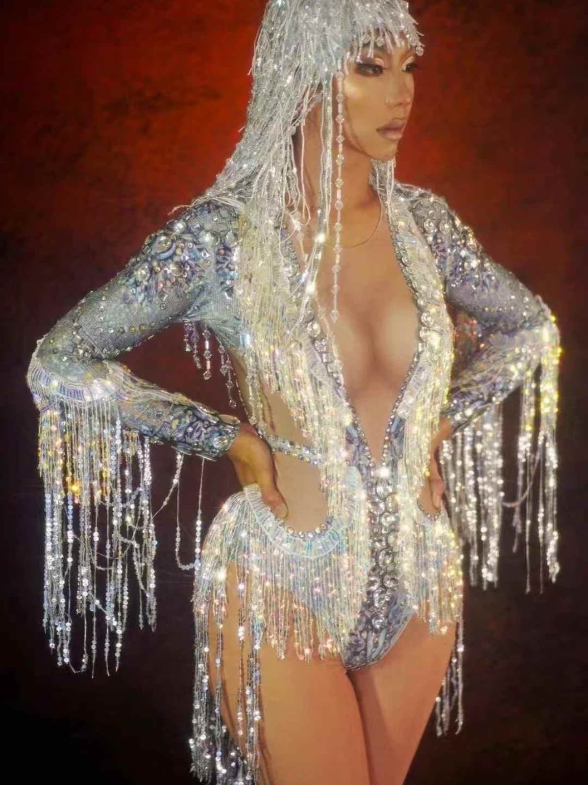 Ryxara Uzun Kollu Fringeli Bodysuit