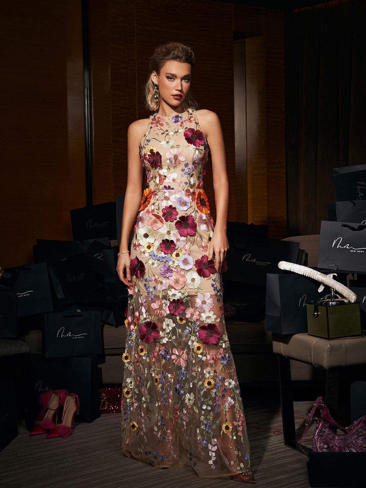 Saige Kolsuz File Çiçek Maxi Elbise - Pembe