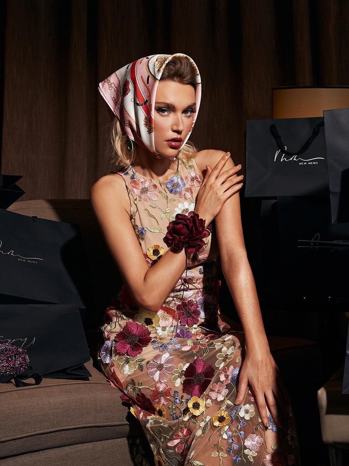 Saige Kolsuz File Çiçek Maxi Elbise - Pembe