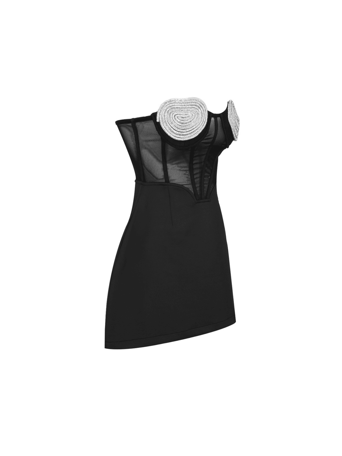 Sattie Kristal Kalp Patchwork Mini Elbise Siyah