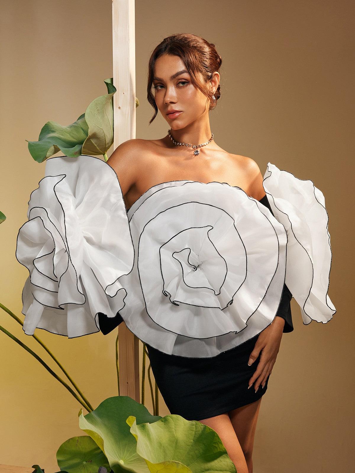 Selasi Off Shoulder Çiçekli Mini Elbise