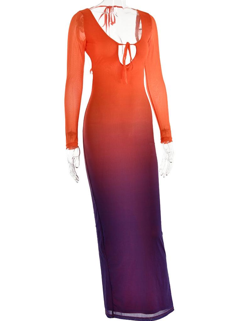 Sian Dantel Bağcıklı Gradyan Midi Elbise Kırmızı