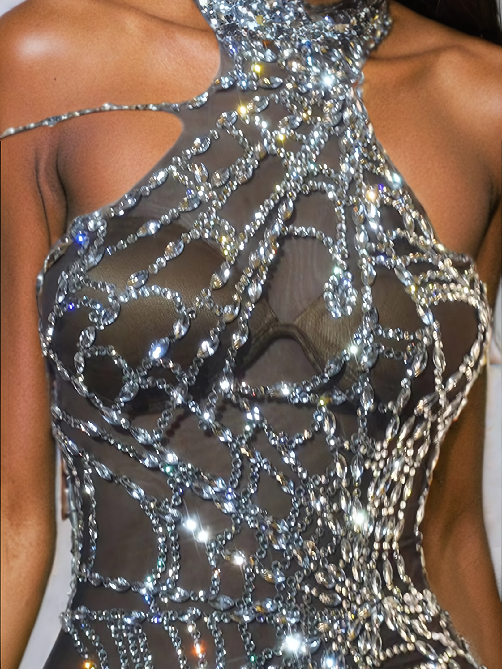 Siesen Cutout Cobweb Rhinestone Mesh Tulum Siyah