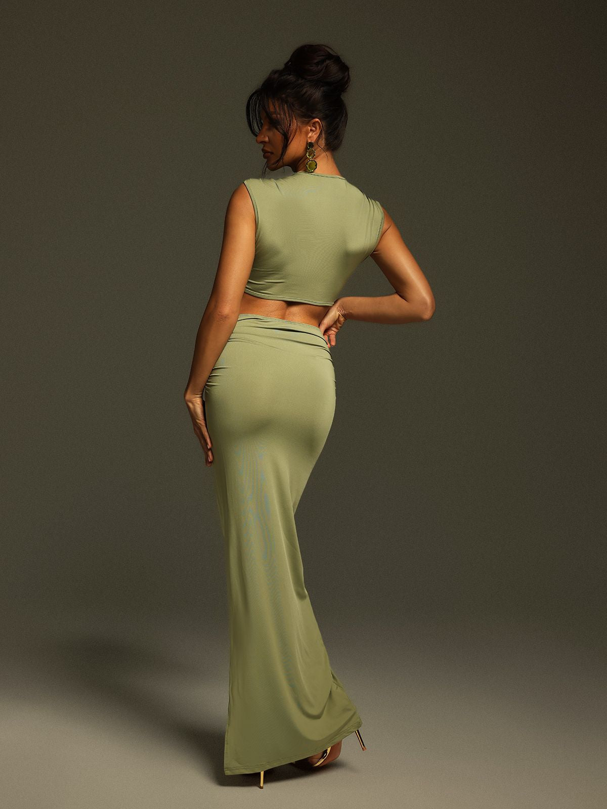 Taralynn Volanlı Büzgülü Etek Seti Yeşil