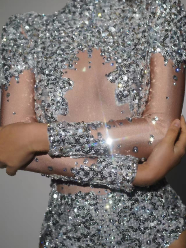 Thalorian Yüksek Yaka Sıralı Bodysuit Gümüş