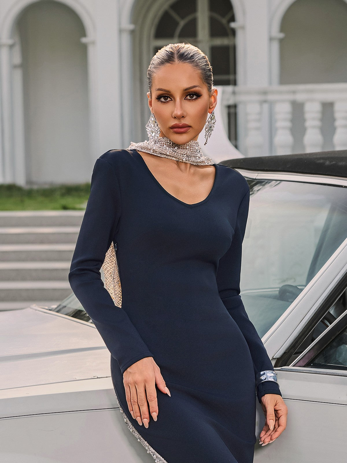 Thalyss Sırtı Açık İnci Bandaj Midi Elbise