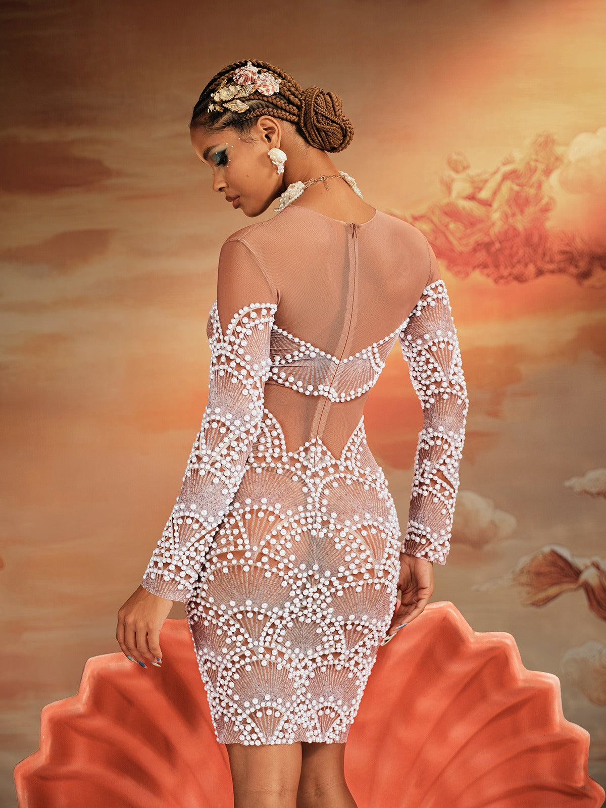 Theobald Uzun Kollu İnci File Mini Elbise