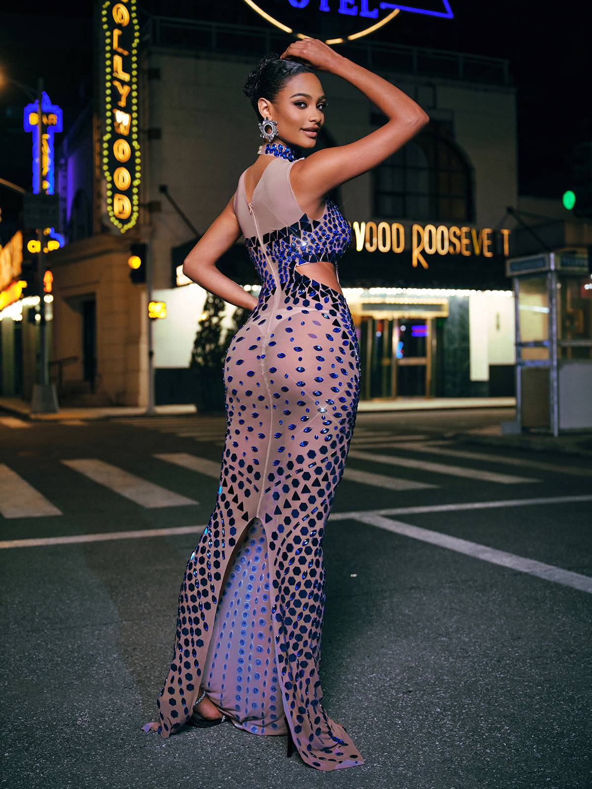 Tonica Yüksek Yaka Rhinestone Akrilik Maxi Elbise