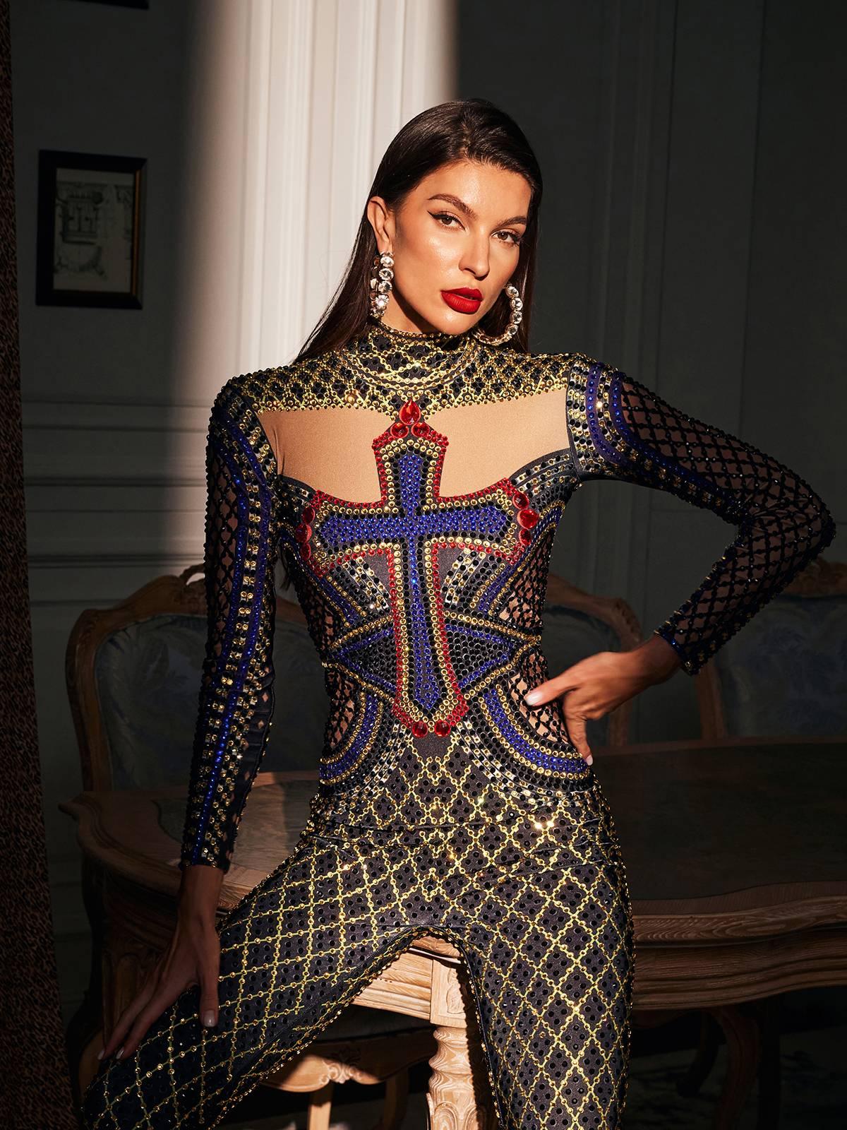 Venetia Baskılı Rhinestone Tulum