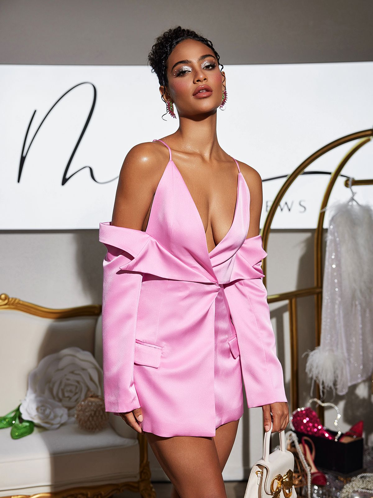 Vila Plunge Draped Saten Blazer